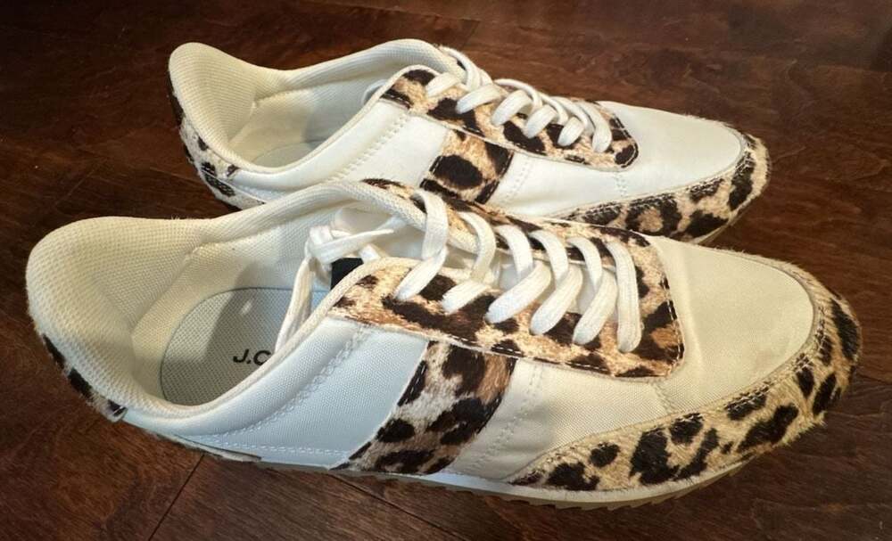 J.Crew Women's Leopard Print Calf Hair and Textile Trainers Size 9 (Style BJ843)